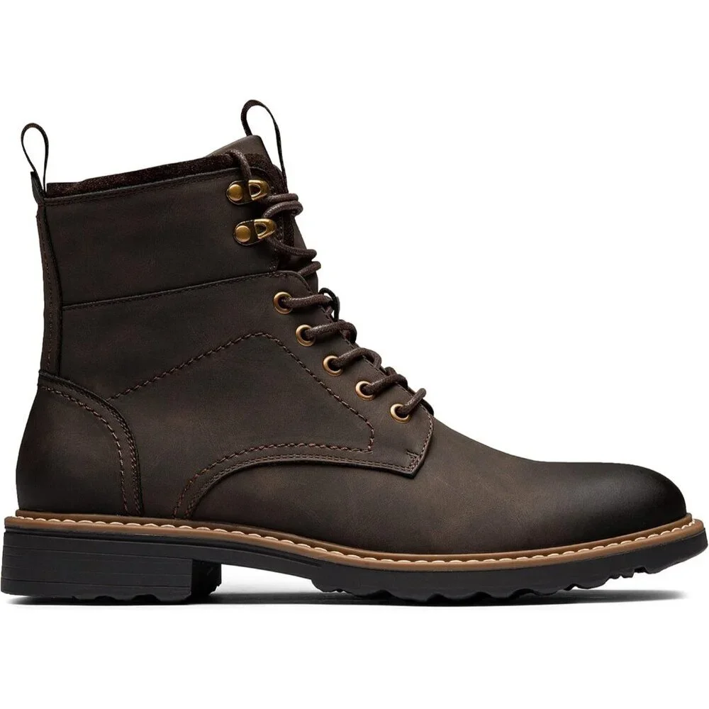 ⚡Men's Brown Motorcycle Lace Up Casual Leather Boots Zipper Fashion Chukka Boot